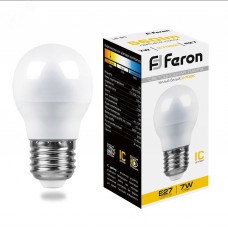 Лампа светодиодная LED 7вт Е27 теплый шар LB-95 FERON