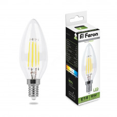 Лампа светодиодная LED 5вт Е14 белый свеча FILAMENT LB-58 FERON
