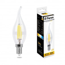 Лампа светодиодная LED 5вт Е14 теплый свеча на ветру FILAMENT LB-59 FERON