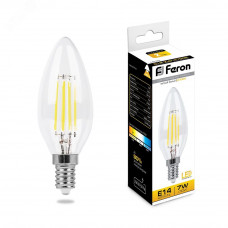 Лампа светодиодная LED 7вт Е14 теплый свеча FILAMENT LB-66 FERON