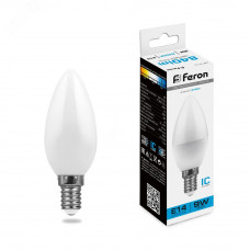 Лампа светодиодная LED 9вт Е14 дневной матовая свеча LB-570 FERON