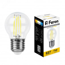 Лампа светодиодная LED 7вт Е27 теплый шар FILAMENT LB-52 FERON