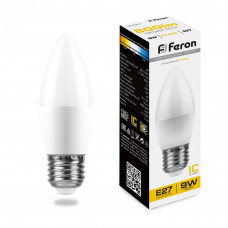 Лампа светодиодная LED 9вт Е27 теплый матовая свеча LB-570 FERON