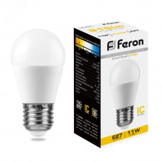 Лампа светодиодная LED 11вт Е27 теплый матовый шар LB-750 FERON