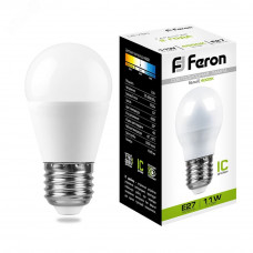 Лампа светодиодная LED 11вт Е27 белый матовый шар LB-750 FERON