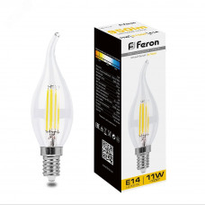 Лампа светодиодная LED 11вт Е14 теплый свеча на ветру FILAMENT LB-714 FERON