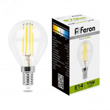 Лампа светодиодная LED 11вт Е14 белый шар FILAMENT LB-511 FERON