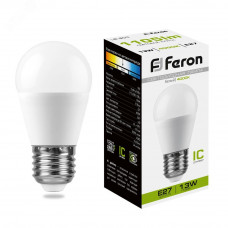 Лампа светодиодная LED 13вт Е27 белый матовый шар LB-950 FERON