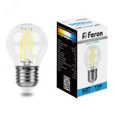 Лампа светодиодная LED 11вт Е27 дневной шар FILAMENT LB-511 FERON